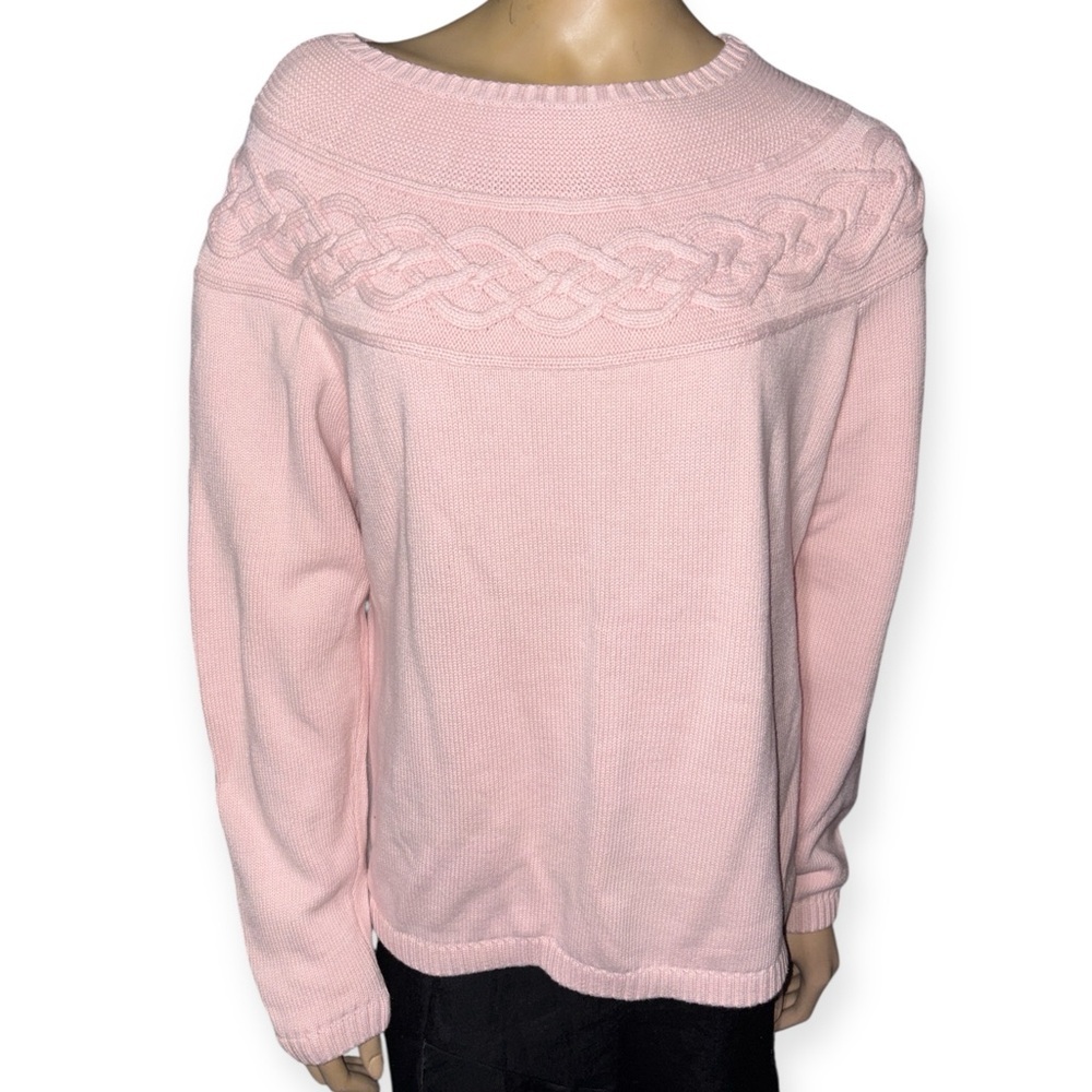 Talbots women’s Soft Pink Cable Knit Sweater Cozy Long Sleeve Pullover size XL
